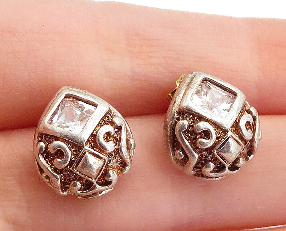 925 Sterling Silver Vintage Cubic Zirconia Petite Curve Drop Earrings EG2361