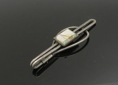 925 Sterling Silver  Vintage Mother Of Pearl Dark Tone Tie Clip  TR3182