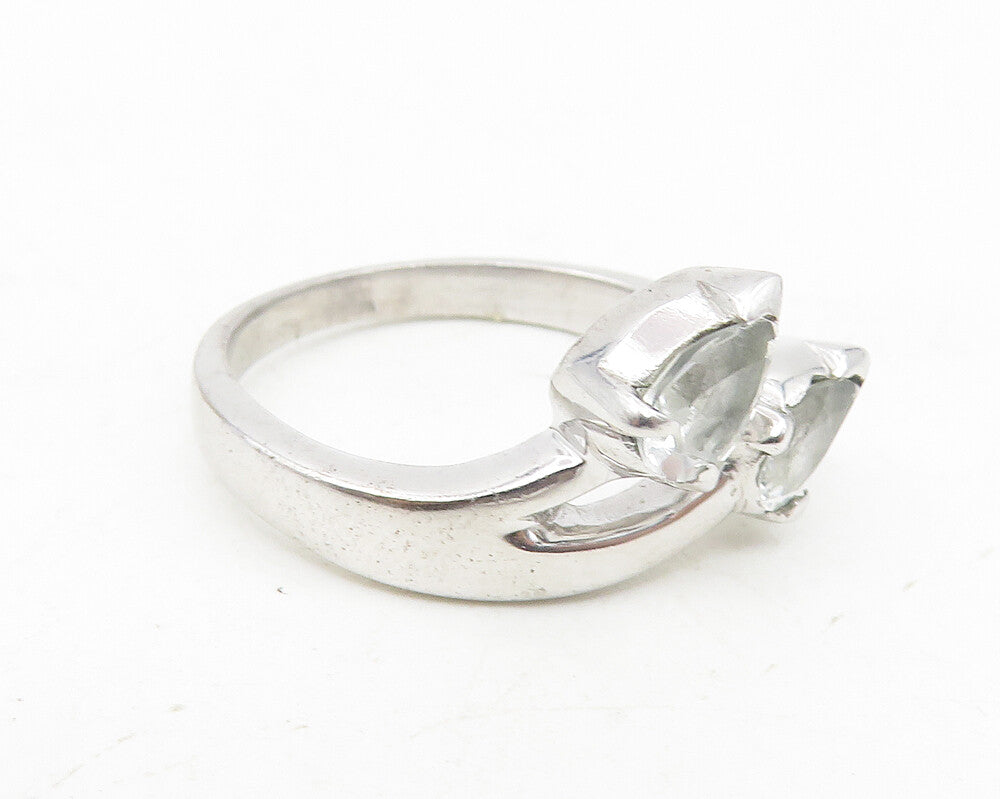 925 Sterling Silver  Prong Set Tear Drop Topaz Floral Band Ring Sz 7  RG10272