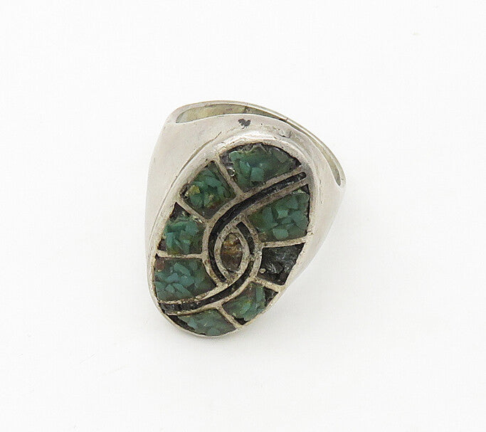 NAVAJO 925 Silver  Vintage Antique Turquoise Cocktail Ring Sz 12.5  RG17121