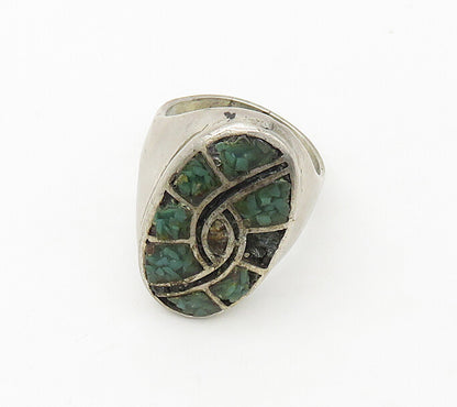 NAVAJO 925 Silver  Vintage Antique Turquoise Cocktail Ring Sz 12.5  RG17121