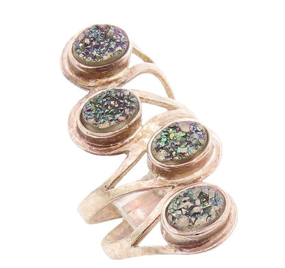 925 Sterling Silver Vintage Ring Designer Drusy Bypass Cutout  Sz 7  RG31041