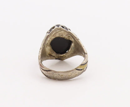 925 Sterling Silver Vintage Ring Large Carved Cabochon Onyx  Sz 11  RG28890