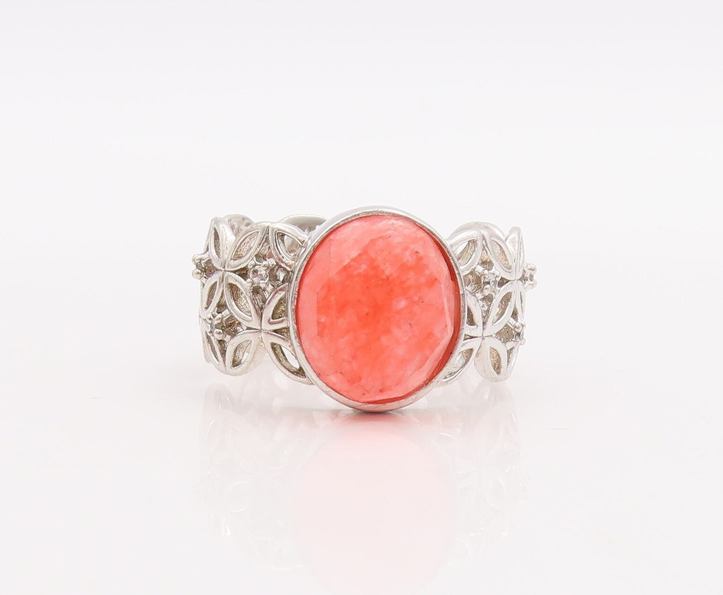 925 Sterling Silver Vintage Ring Oval Orange Gemstone Cutout Band Sz 10  RG28932