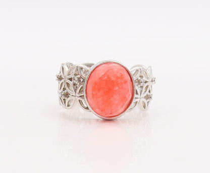925 Sterling Silver Vintage Ring Oval Orange Gemstone Cutout Band Sz 10  RG28932