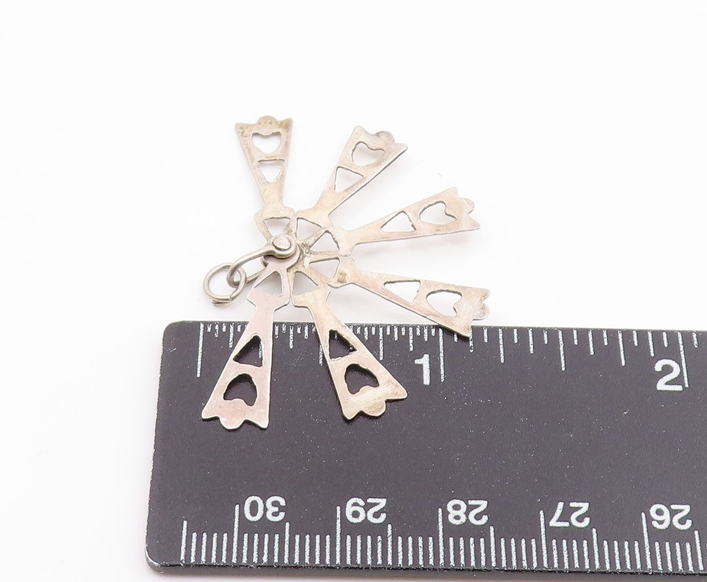 925 Silver  Vintage Triangle Cutout Folding Fan Pendant OPENS  PT21082
