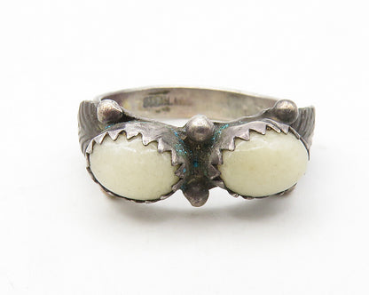 NAVAJO 925 Sterling Silver  Vintage White Agate Floral Band Ring Sz 5  RG10143