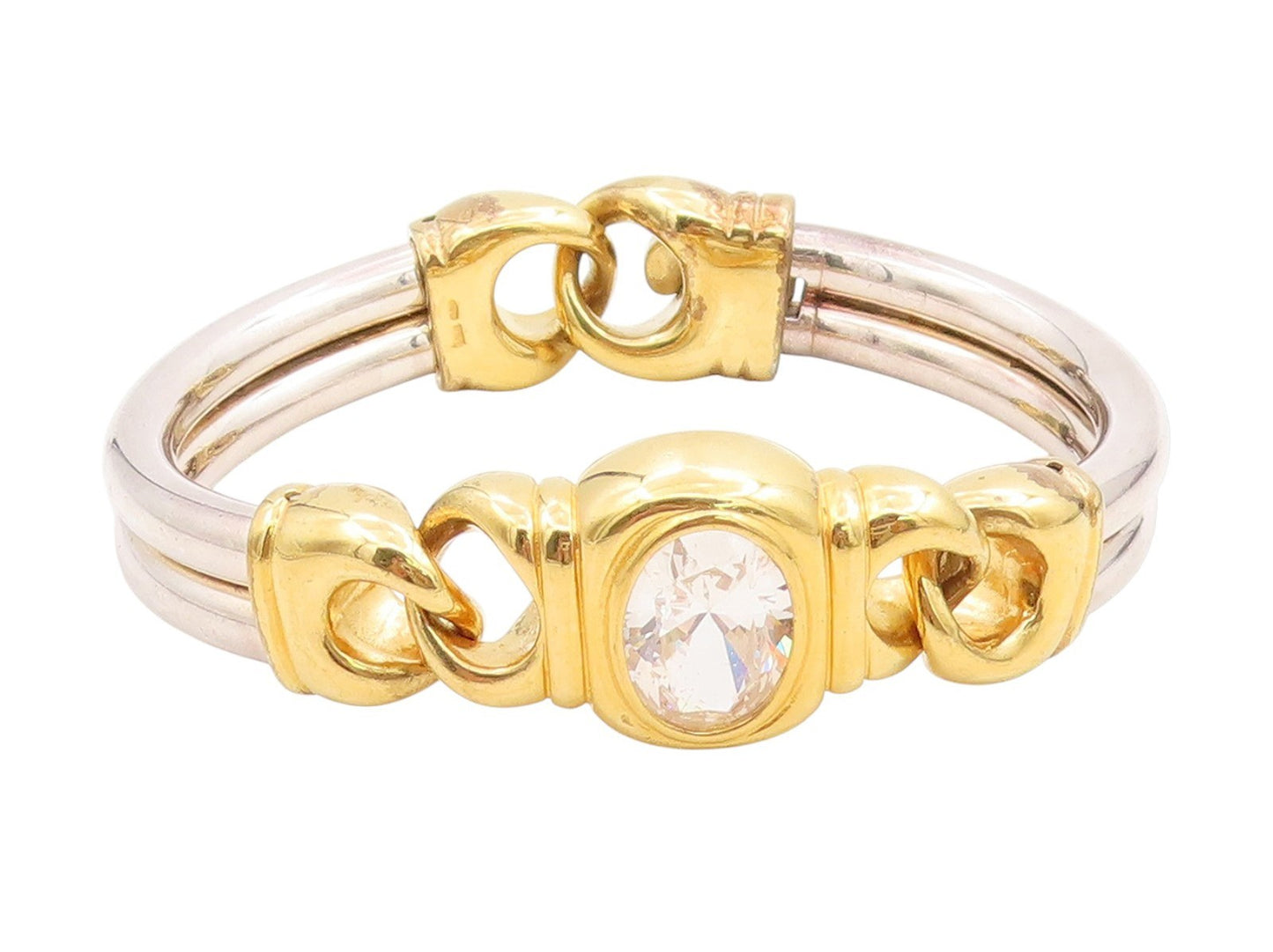 925 Sterling Silver Vintage Bracelet CZ Two Tone Interlocking Bangle BT11510
