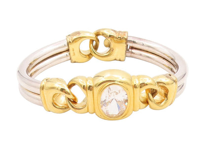 925 Sterling Silver Vintage Bracelet CZ Two Tone Interlocking Bangle BT11510
