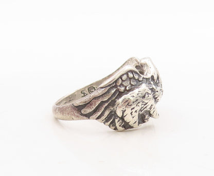 925 Sterling Silver Vintage Ring Dark Tone Designer Carved Eagle  Sz 10  RG31694