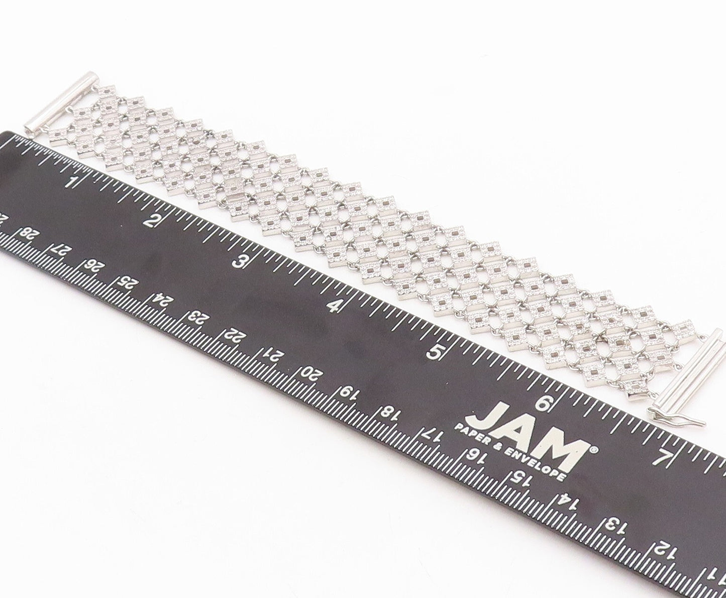 925 Sterling Silver Vintage Bracelet Large Square Net Effect CZ Inlay  BT10750