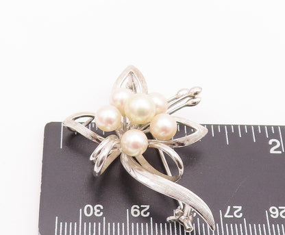 925 Sterling Silver Vintage Brooch Pin Bunch Of Pearls Cutout Flower  BP10779