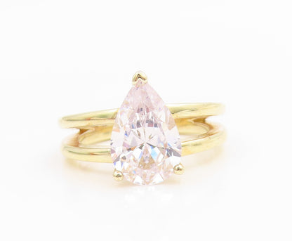 925 Sterling Silver Vintage Ring Gold Plated Elegant CZ Split Band Sz 7 RG35820