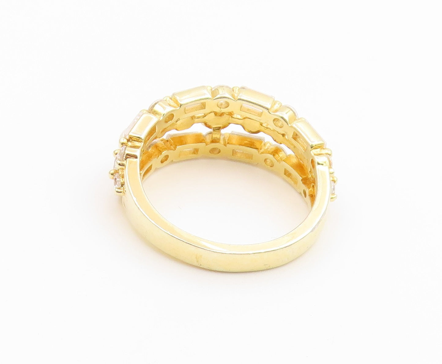 925 Sterling Silver Vintage Ring Gold Plated Pearl Statement Band  Sz 8  RG36782