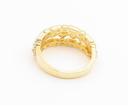 925 Sterling Silver Vintage Ring Gold Plated Pearl Statement Band  Sz 8  RG36782