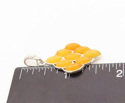 925 Sterling Silver Vintage Pendant Oval Shape Amber Inlay  PT23396