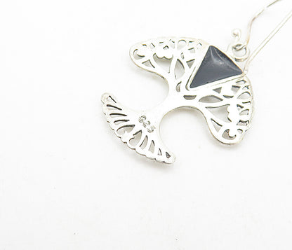 925 Sterling Silver  Inlaid Abalone Shell Tree Of Life Dangle Earrings  EG3499