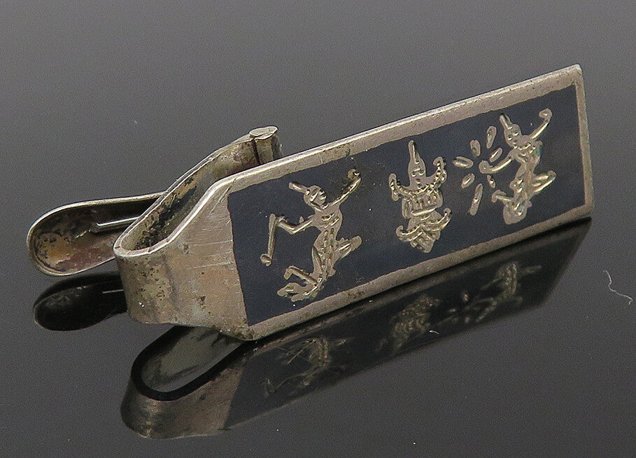SIAM 925 Sterling Silver  Vintage Enamel Niello Dancers Tie Clip  TR1841