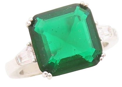925 Sterling Silver Vintage Ring Square Cut Green & White CZ  Sz 7  RG30370