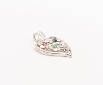 925 Sterling Silver Vintage Pendant Cutout Floral Topaz Heart For Mom  PT22627