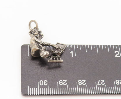 925 Sterling Silver  Vintage Carved Customer Buying Food Charm Pendant PT22347