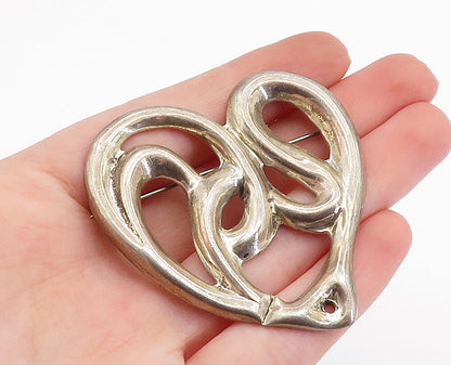 MEXICO 925 Sterling Silver  Vintage Open Swirl Love Heart Brooch Pin  BP1162