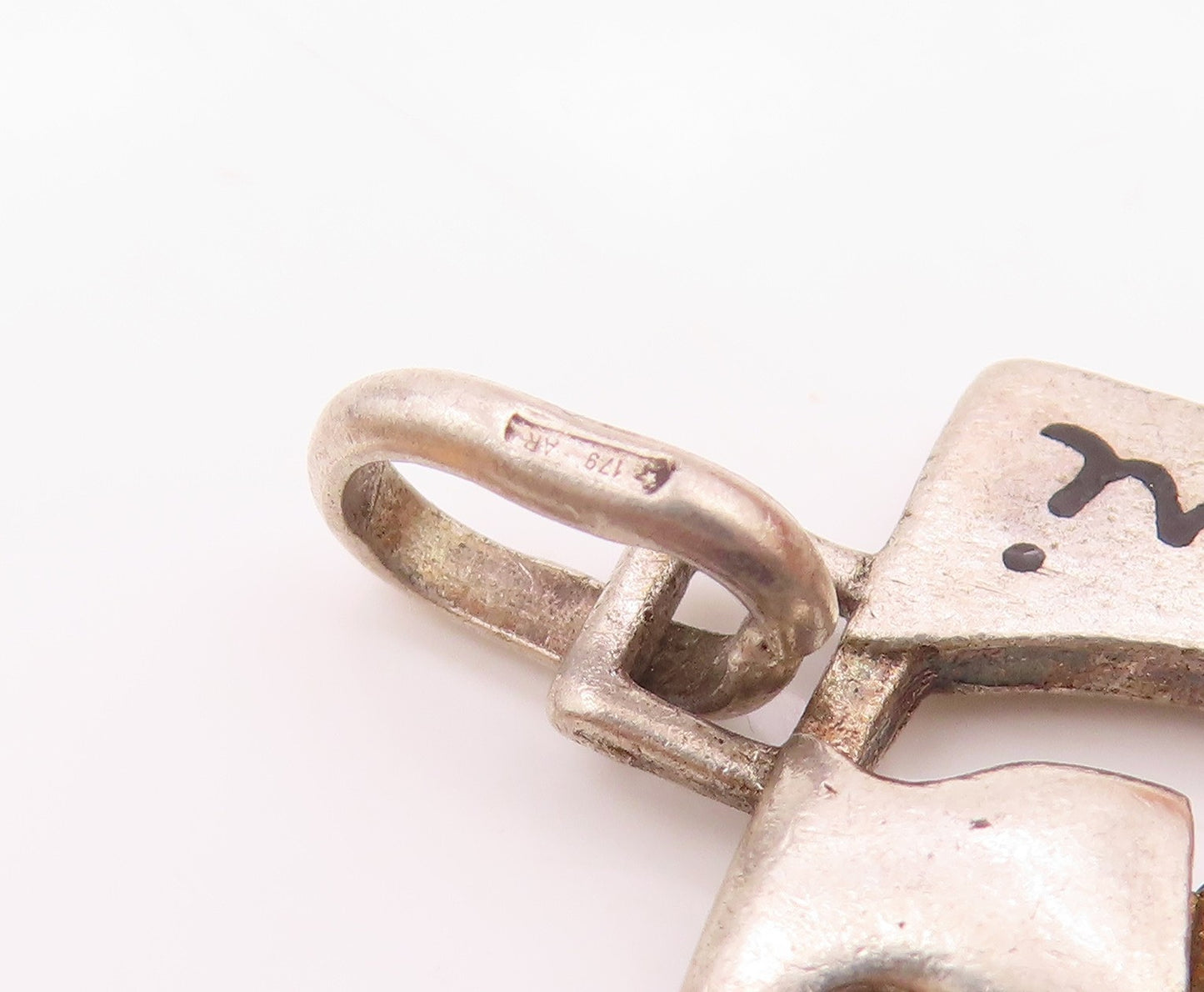 925 Sterling Silver  Vintage Claw Hand Enamel Script Pendant  PT20681