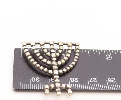 925 Sterling Silver Vintage Pendant Dark Tone Carved Jewish Menora  PT23872