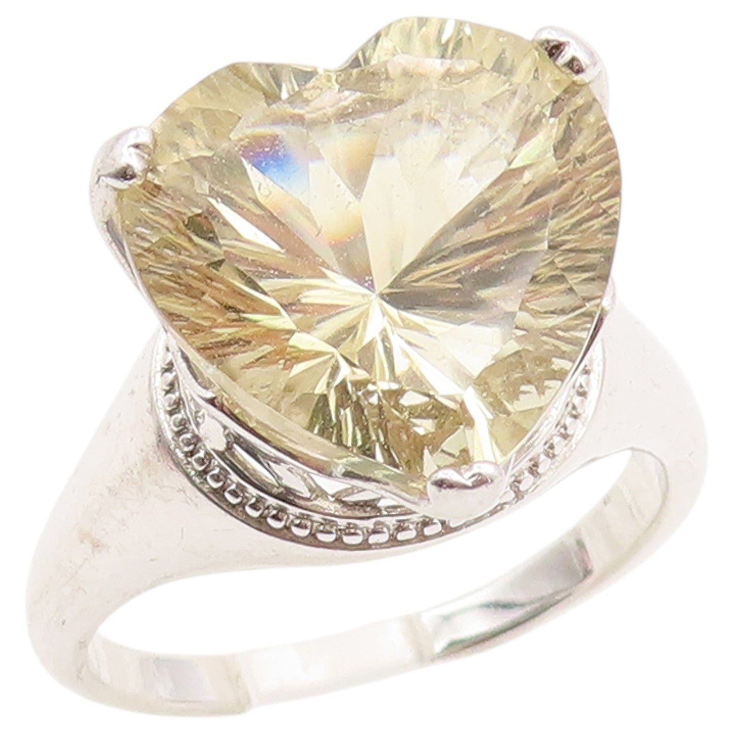 925 Sterling Silver Vintage Ring Heart Shape Citrine Solitaire  Sz 11  RG36497