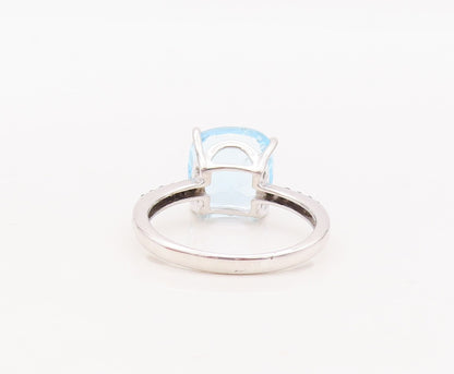 925 Sterling Silver Vintage Ring Square Cut Blue Topaz & Spinel  Sz 7 RG29890