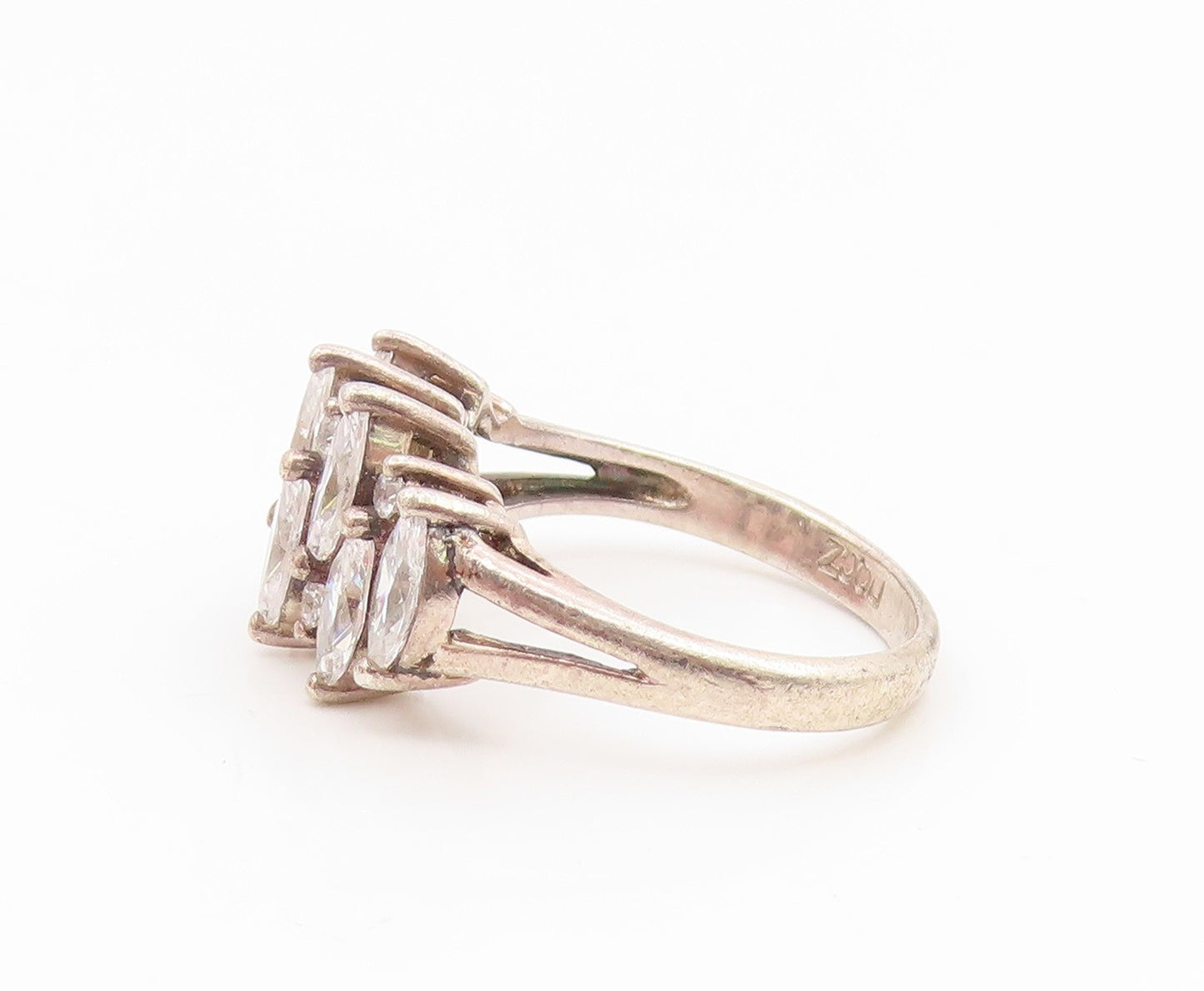 925 Sterling Silver Vintage Ring Marquise & Round Cut CZ Cluster  Sz 7  RG35132