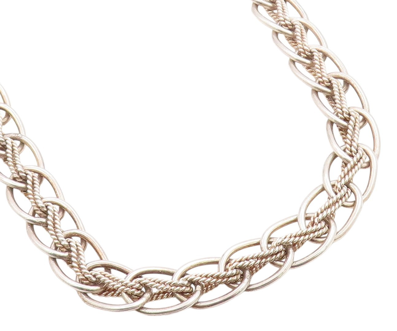 925 Sterling Silver Vintage Necklace EUROPE Interlocking Braided Chain NE4642