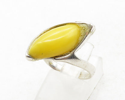 925 Sterling Silver  Vintage Egg Yolk Amber Shiny Cocktail Ring Sz 7.5 RG12978