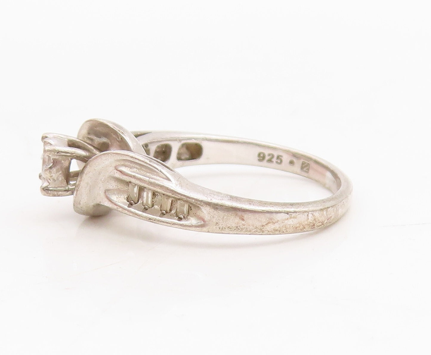 925 Sterling Silver Vintage Ring Designer Cut Diamonds Inlay  Sz 6.5  RG31723