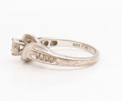 925 Sterling Silver Vintage Ring Designer Cut Diamonds Inlay  Sz 6.5  RG31723