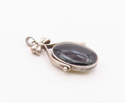 925 Silver  Vintage Double Side Mother Of Pearl & Black Onyx Pendant  PT21814
