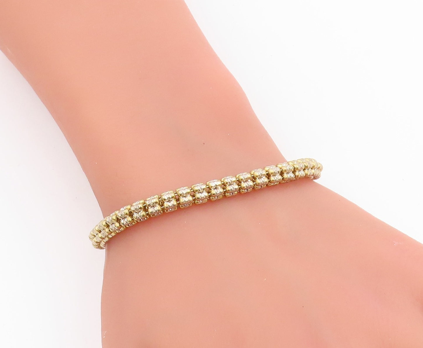 925 Sterling Silver Vintage Bracelet Two Tone Weave Link Design Chain  BT11455
