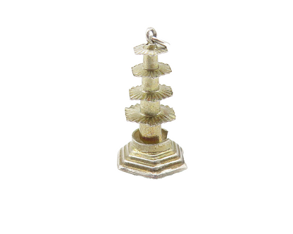 925 Sterling Silver  Vintage Petite Tower Building Drop Pendant  PT7944