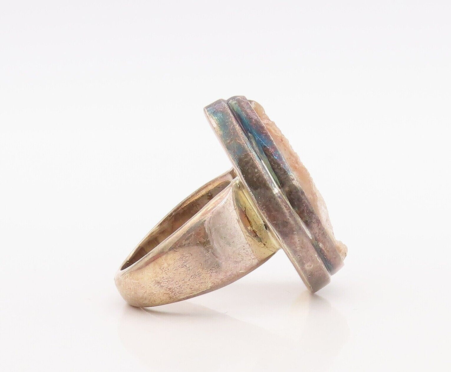 925 Sterling Silver Vintage Ring Drop Cut Drusy Quartz  Sz 8.5  RG30063