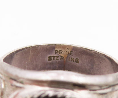925 Sterling Silver Vintage Ring Blue CZ US Navy Veteran Eagle  Sz 9  RG34617