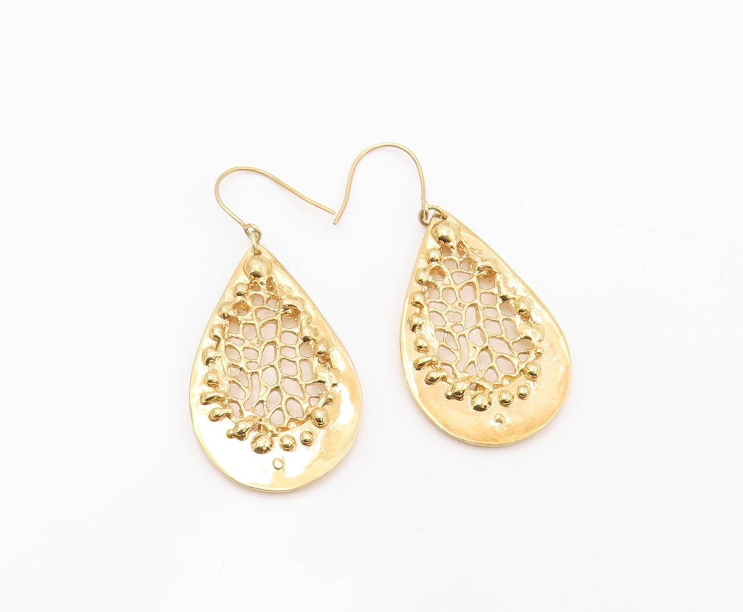 925 Sterling Silver Vintage Earrings Gold Plated Openwork Teardrops  EG13886