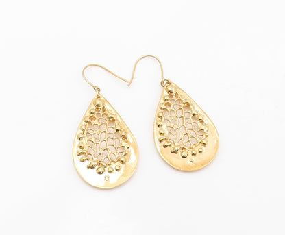 925 Sterling Silver Vintage Earrings Gold Plated Openwork Teardrops  EG13886