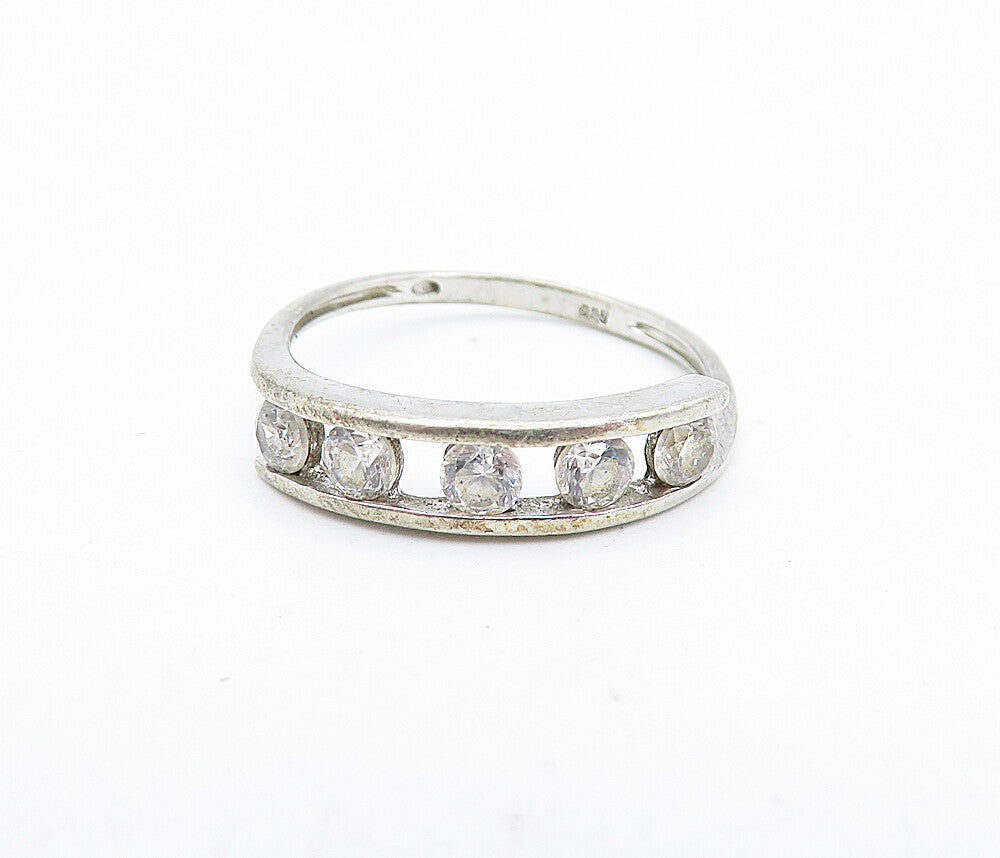 925 Sterling Silver Vintage Cubic Zirconia Bypass Band Ring Sz 6.5 RG5637
