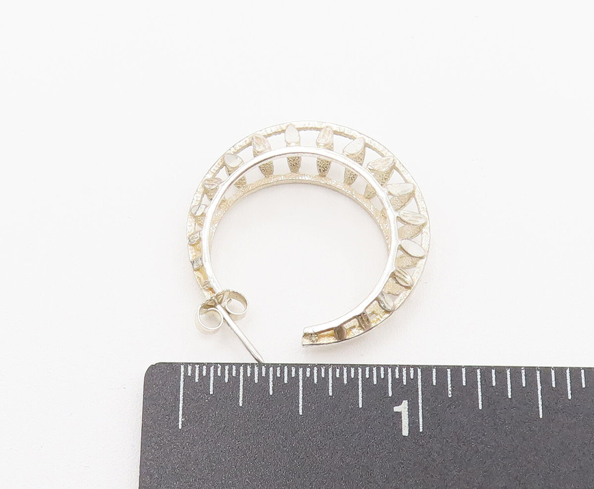 925 Sterling Silver  Vintage Openwork Navette Cutout Hoop Earrings  EG12307