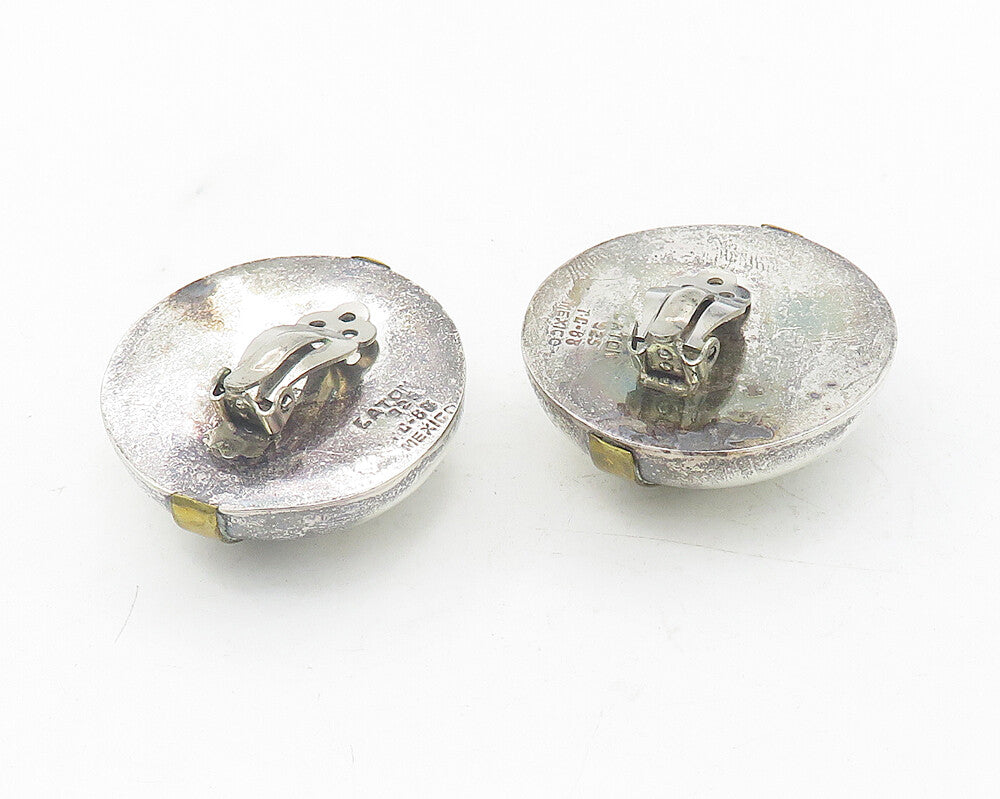 MEXICO 925 Sterling Silver  Vintage Two Tone Round Non Pierce Earrings  EG6170