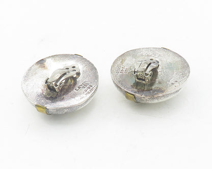 MEXICO 925 Sterling Silver  Vintage Two Tone Round Non Pierce Earrings  EG6170