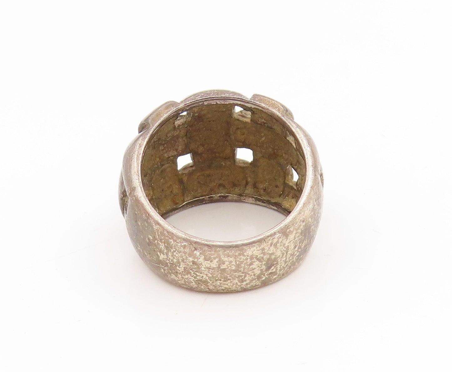 925 Sterling Silver Vintage Ring Modernist Basketweave Dome Band  Sz 6  RG35295
