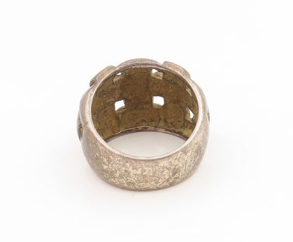 925 Sterling Silver Vintage Ring Modernist Basketweave Dome Band  Sz 6  RG35295