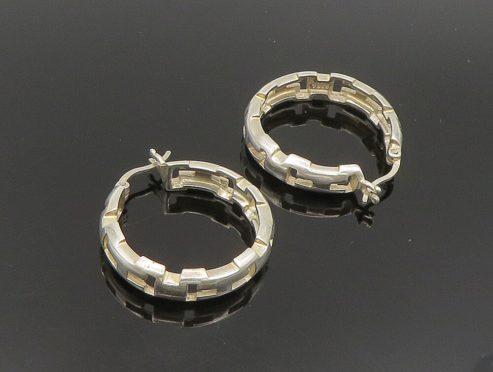 925 Sterling Silver  Vintage T Pattern Cut Out Hoop Earrings  EG11577