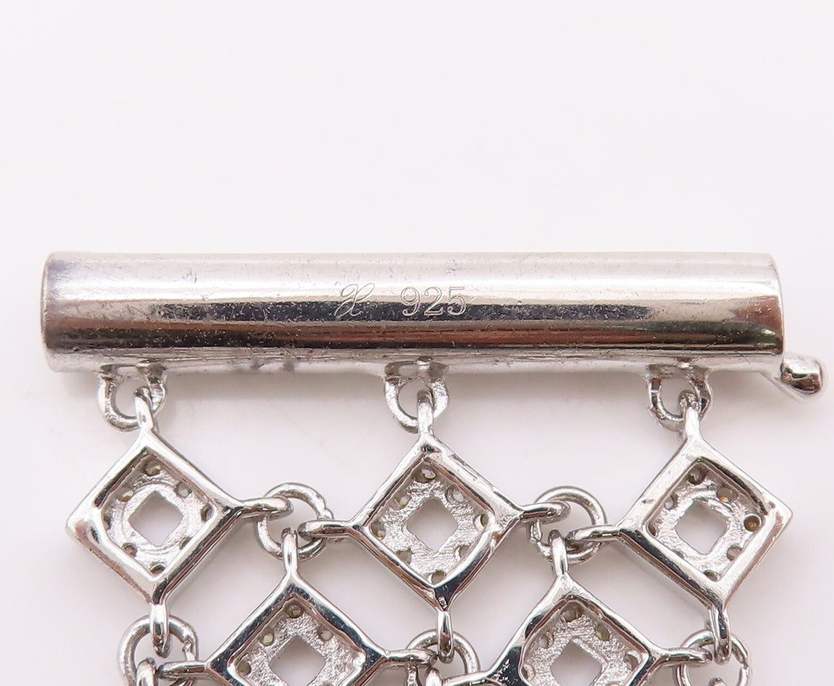 925 Sterling Silver Vintage Bracelet Large Square Net Effect CZ Inlay  BT10750